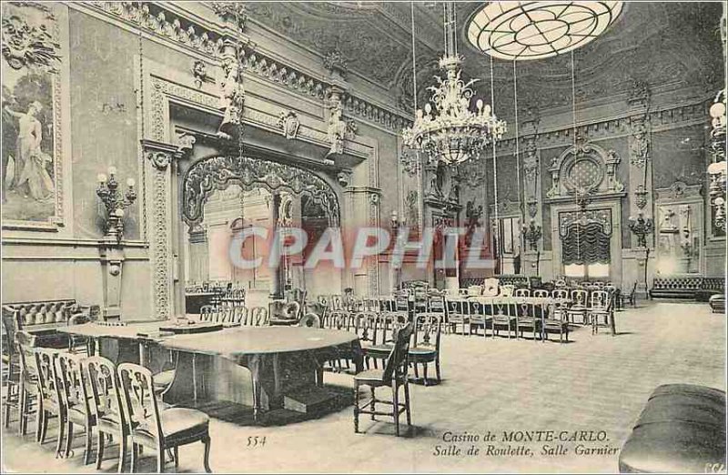 Old Postcard Monte Carlo Casino Roulette Room Salle Garnier