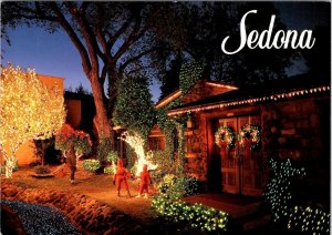 Sedona, AZ Arizona LOS ABRIGADOS RESORT Hotel Holiday Light Display 4X6 Postcard