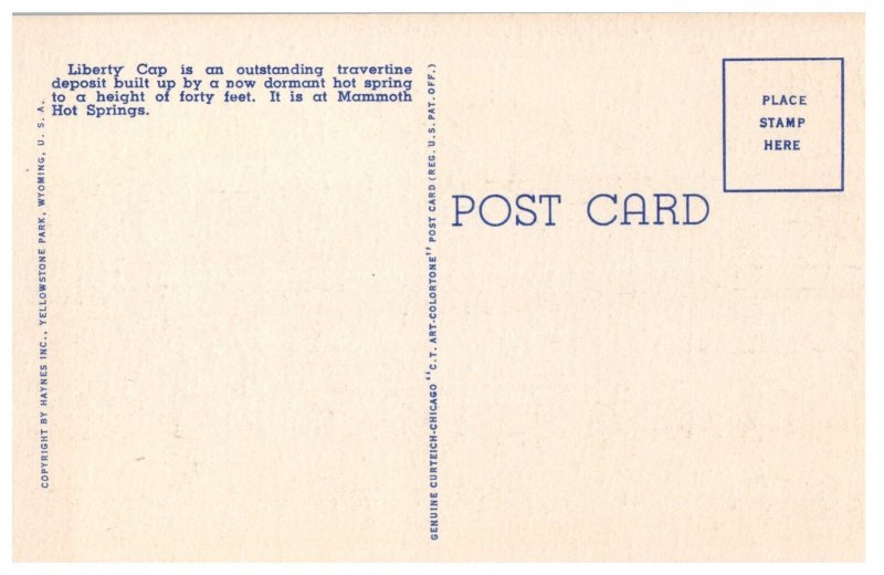 Liberty Cap Mammoth Hot Springs Yellowstone Vintage Linen Postcard