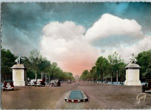 Avenue Des Champs Elysees Paris France Guy Postcard w/ Old Cars