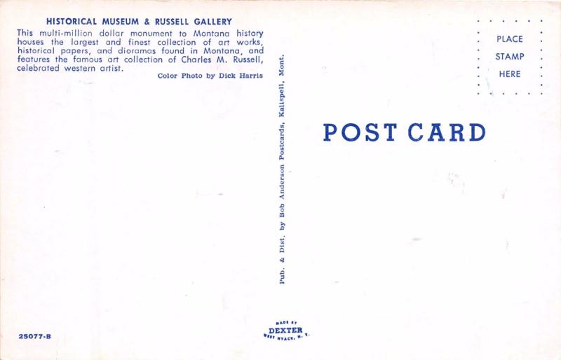 HELENA MONTANA WESTERN ARTIST RUSSELL GALLERY~HISTORICAL MUSEUM~ POSTCARD c1960s