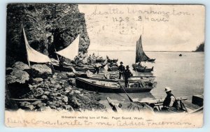 PUGET SOUND, WA Washington~ GILLNETTERS Wait for TIDE to TURN ~1906  Postcard