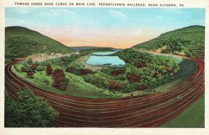 Vintage Postcard 1936 Horse Shoe Curve Main Line Pennsylvania Railroad Altoona