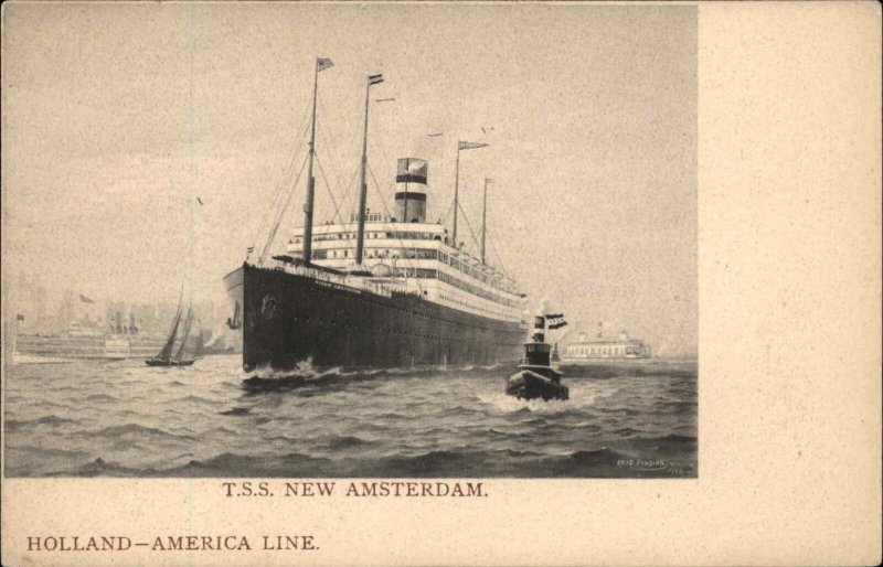 Holland America Line Steamer Steamship TSS New Amsterdam Tugboat c1910 Postcard