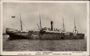 Steamer Steamship HMT Derbyshire Shipo Real Photo RPPC Vintage Postcard