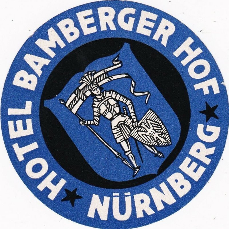 Germany Nuernberg Hotel Bamberger Hof Vintage Luggage Label sk2985
