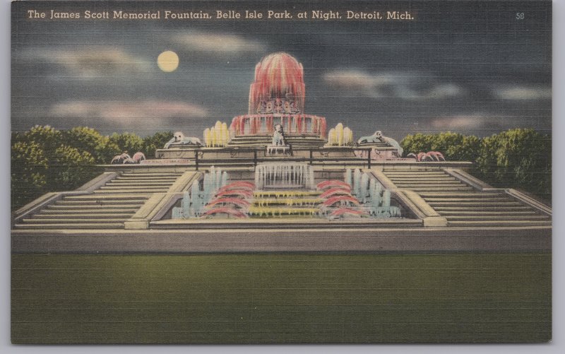 Detroit, Mich., The James Scott Memorial Fountain, Belle Isle Park at night-