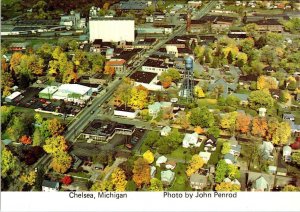 Chelsea MI Michigan DOWNTOWN SHOPPING AREA/WATER TOWER Washtenaw Co 4X6 Postcard