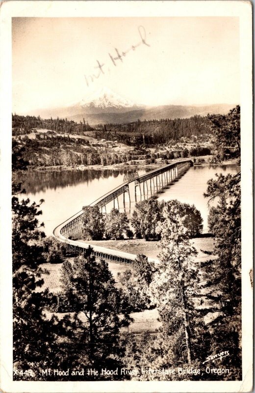 Mt. Hood & the Hood River Interstate Bridge Oregon Real Photo Postcard PC182