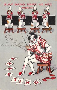 Christmas Greetings Clown with Dogs Vintage Postcard AA110077