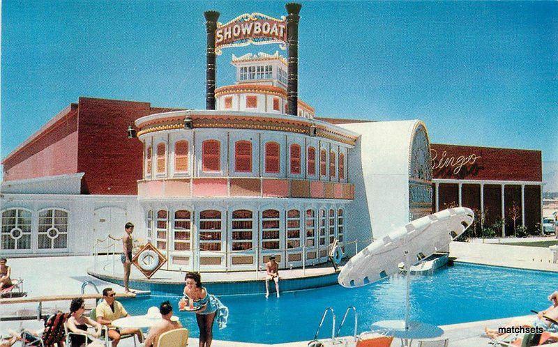 1950s Showboat resort Hotel pool Las Vegas Nevada Western postcard 12275