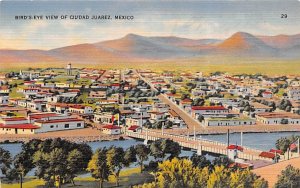 Birds Eye View Ciudad Juarez Mexico Tarjeta Postal 1944 