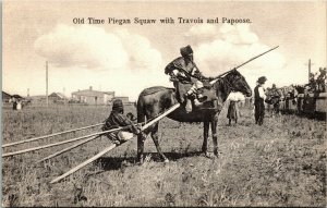 Postcard Old Time Piegan Squaw with Travois and Papoose Native-Americana 1907 L4