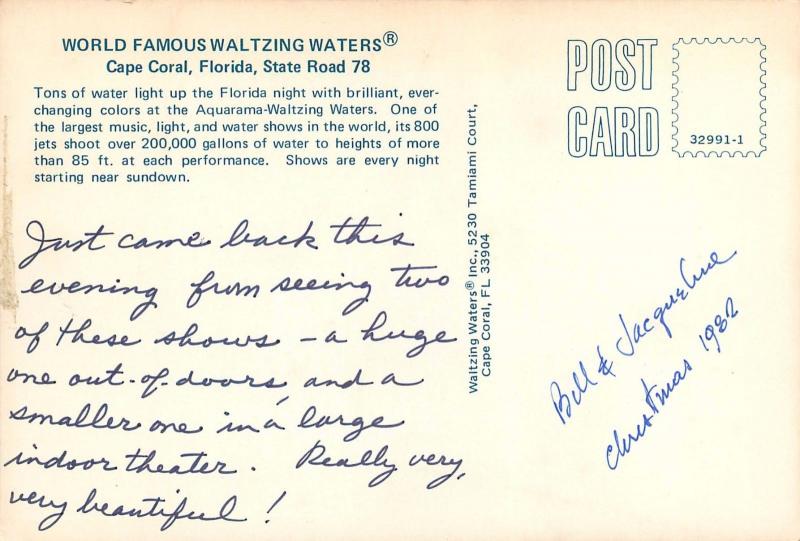 Waltzing Waters Cape Coral Florida FL State Rd 78 Postcard