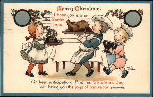 CHRISTMAS A/S ETHEL DE WEES Children Serve Festive Meal c1910 Postcard