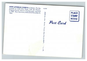 Vintage 1950's Postcard Hope Lutheran Church on Bird Road Miami Florida