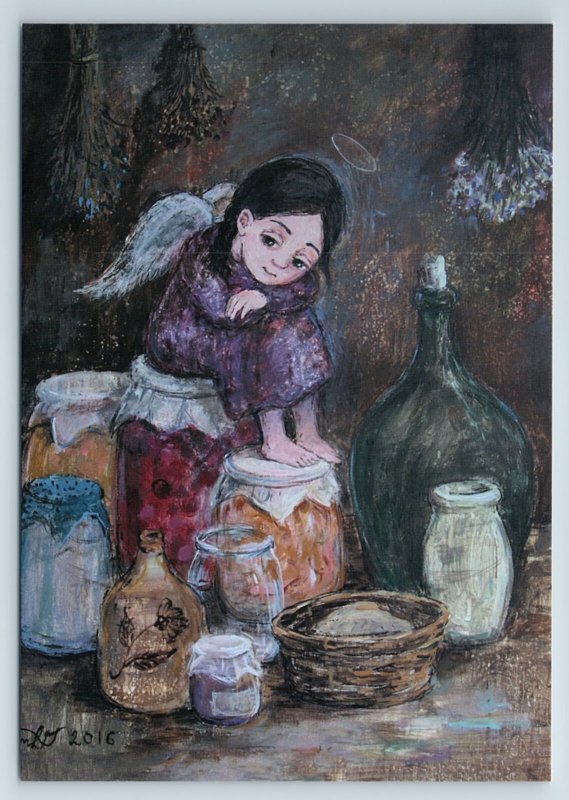 LITTLE GIRL Home Angel Pantry w/ pickles Cook by Chakvetadze Russia New Postcard