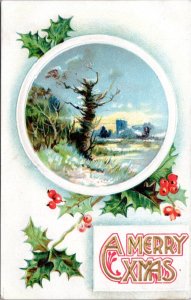 Postcard Christmas - A Merry Xmas holly and winter scene - B.B. London X245