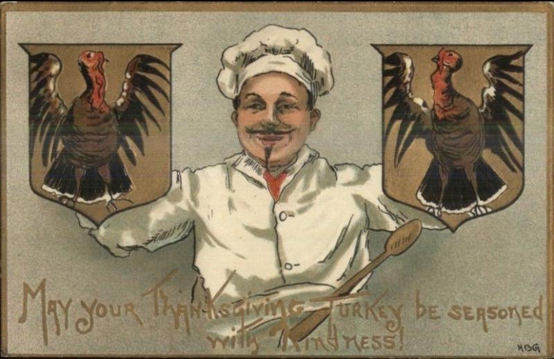 Thanksgiving - Chef & Turkeys HBG Griggs c1910 Postcard