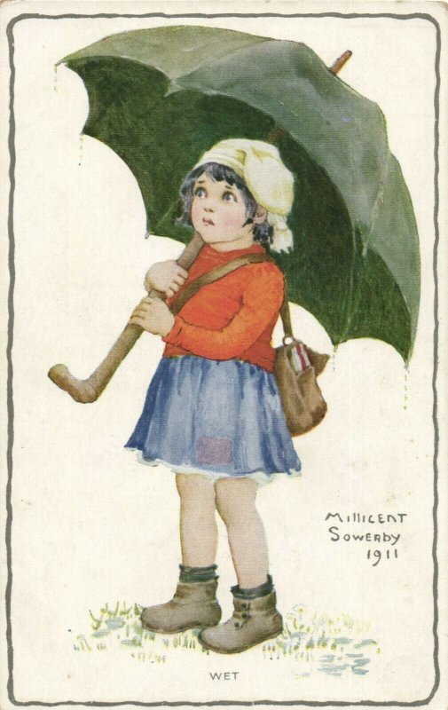 PC CPA MILLICENT SOWERBY ARTIST SIGNED CHILDREN WET Vintage Postcard (b26646)