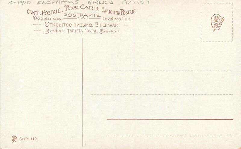 Africa C-1910 Elephants Artist #410 Postcard 22-10504