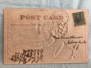 Merry Christmas Air Brush Angel w/ Bell Postcard Sent to Sidney Center New York