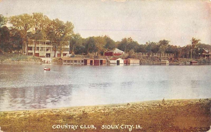 Sioux City Iowa Country Club Waterfront Antique Postcard K83351