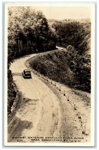 Highway Entering Kentucky River Gorge Car Shakertown KY RPPC Photo Postcard
