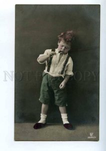 215949 Smoking BOY hooligan Vintage PHOTO Tinted postcard