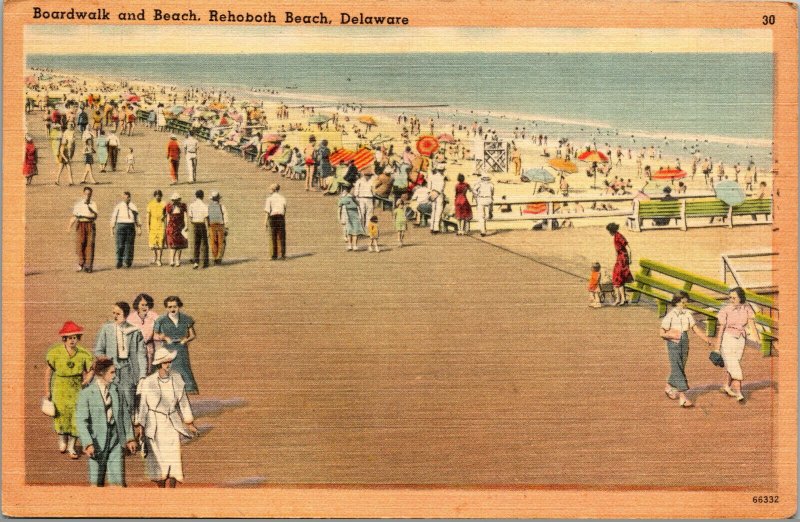 Vtg 1950s Boardwalk and Beach Rehoboth Delaware DE Postcard