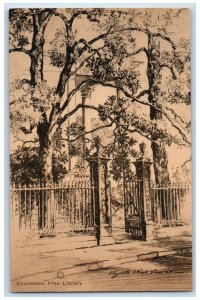 c1920 Charleston Free Library Entrance Gate South Carolina SC Vintage Postcard