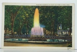 Elyria Ohio Electric Fountain at Night Ely Park Postcard J12