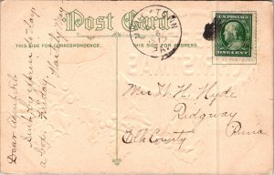 Merry Christmas Bird Holly Berries Snow Postcard