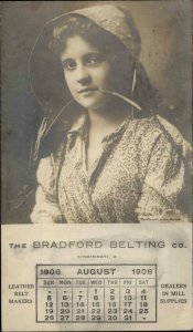 Beautiful Farm Girl Woman BRADFORD BELTING CO c1906 Cincinnati OH RPPC