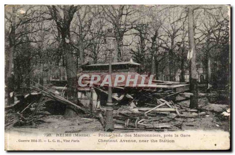 Reims Old Postcard Promenade des Pres Chestnut Station War 1914 1917