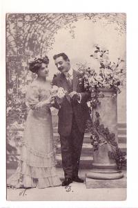 Couple with Roses, Vintage Romantic Postcard, Used in Norway