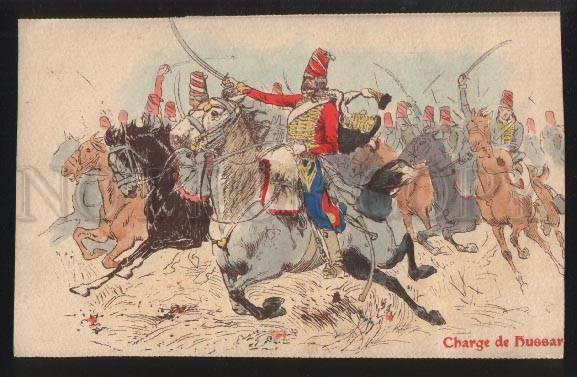 3102036 FRENCH military horsemen Charge de Hussar Vintage PC