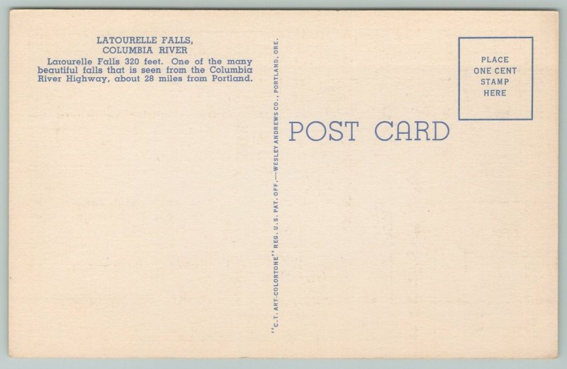 Columbia River Hwy Oregon~Latourelle Falls~1940s Linen Postcard