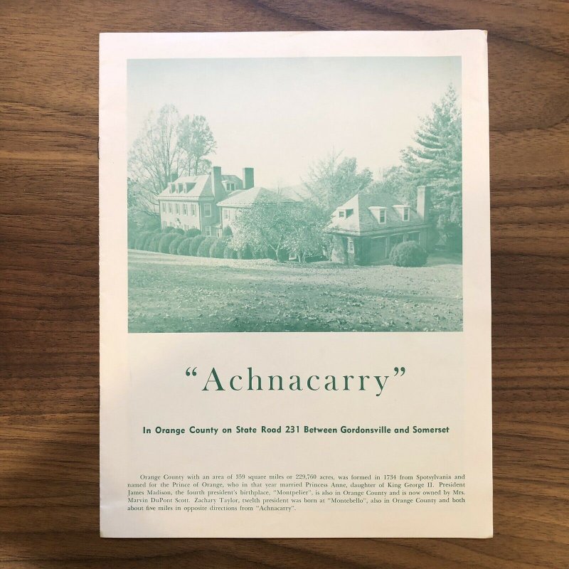 RARE - ORANGE COUNTY , VA VIRGINIA - ACHNACARRY - BROUCHURE - PHOTOS - VINTAGE