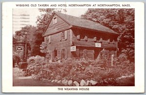 Northampton Massachusetts 1950 Postcard Wiggins Old Tavern Weaving House