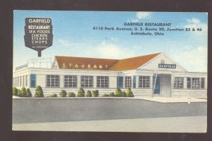 ASHTABULA OHIO GARFIELD RESTAURANT VINTAGE LINEN ADVERTISING POSTCARD