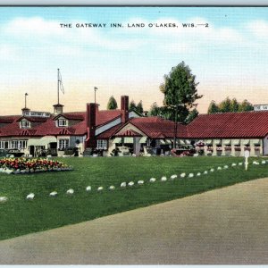 c1940s Land O' Lakes, WI The Gateway Inn Hotel Nice Linen Unposted Postcard A220