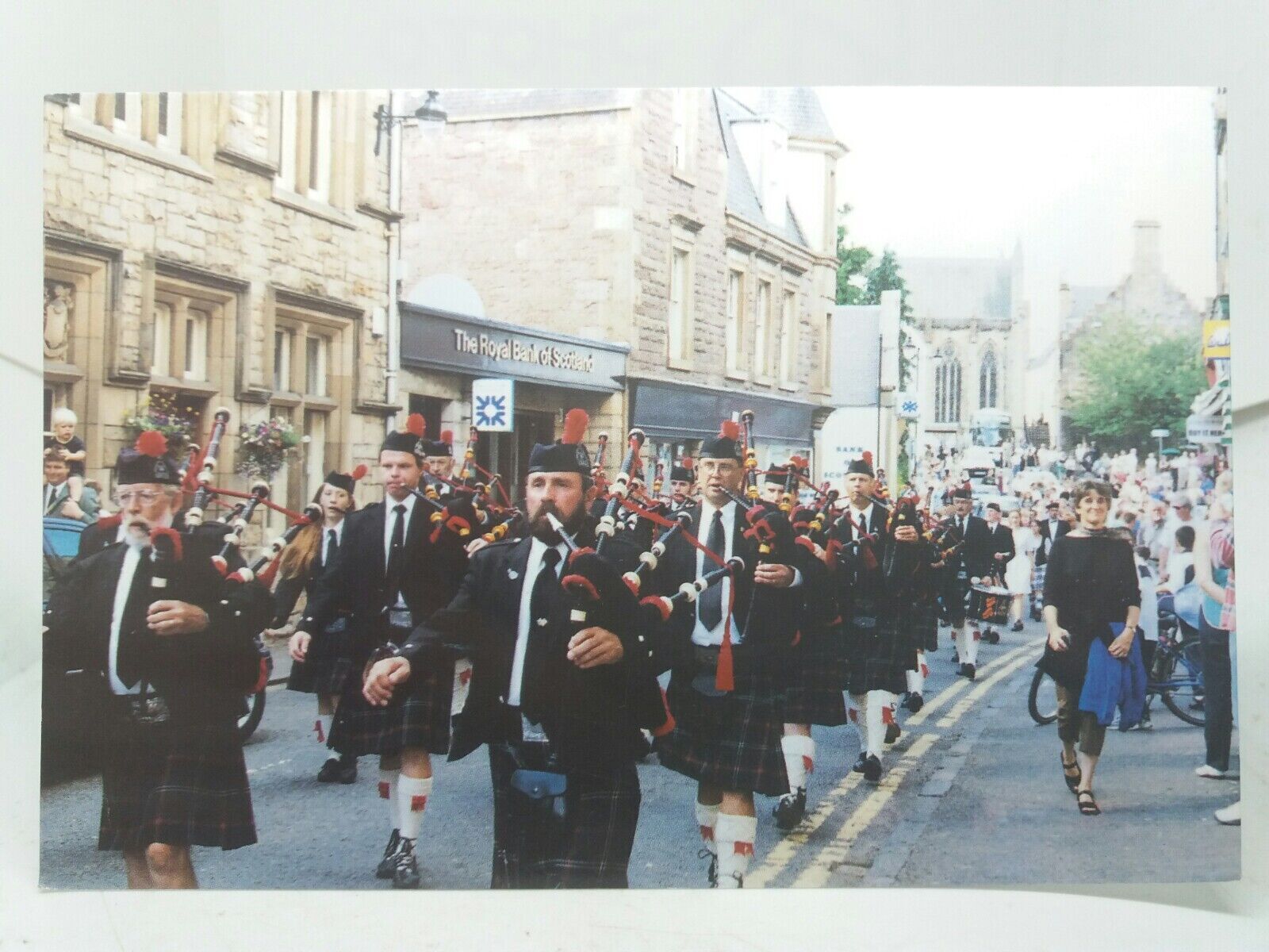 Marching Scottish Pipe Band Dunblane Scotland Vintage Postcard 2002