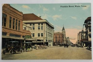 TX Waco View on Franklin St Texas Auto Supply Station Horse Wagons  Postcard S15