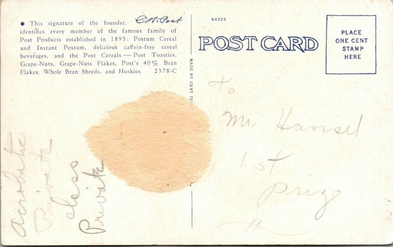 Postcard Post General Mill Food Pure Food Factories Battle Creek Michigan~132282