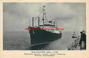 Baltimore Mail Line, Steamship, Steamer, Baltimore Maryland Docks