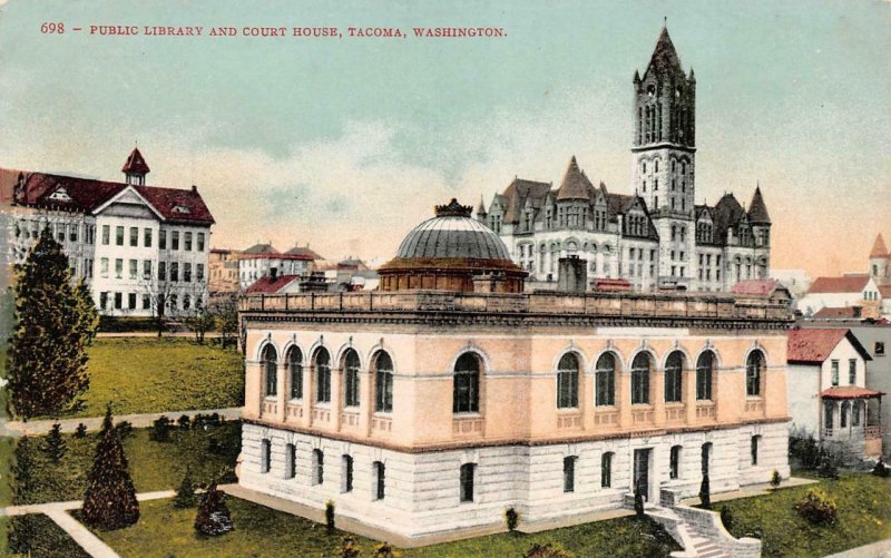 TACOMA, WA Washington  PUBLIC LIBRARY & COURT HOUSE Courthouse  c1910's Postcard