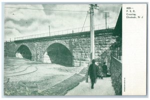 c1905 Pennsylvania Railroad Crossing People Downstairs Elizabeth NJ Postcard