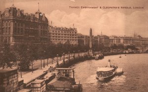 Vintage Postcard Thames Embankment & Cleopatra's Needle London England UK