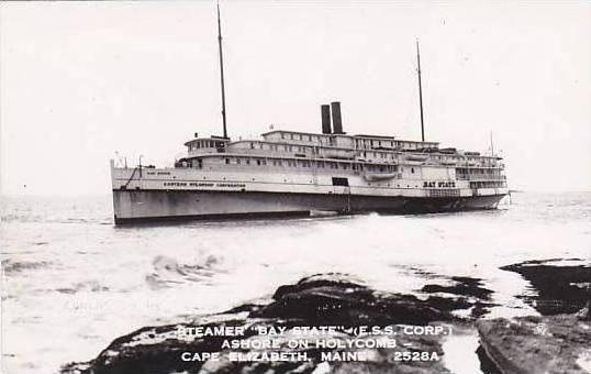 Maine Cape Elizabeth Steamewr Bay State Ashore On Holycomb Real Photo RPPC